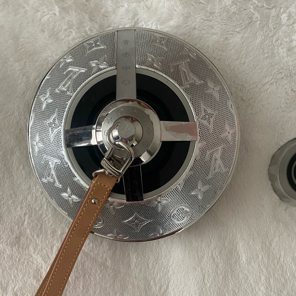 Louis Vuitton Silver Monogram speaker with Tan Strap
